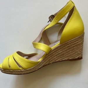 LK Bennet yellow leather wedge sandals, size 39 EU,  8.5 US